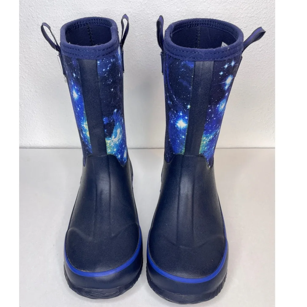 Lands End Kids Rain Boots Galaxy Celestial Print Size 7M Navy Blue